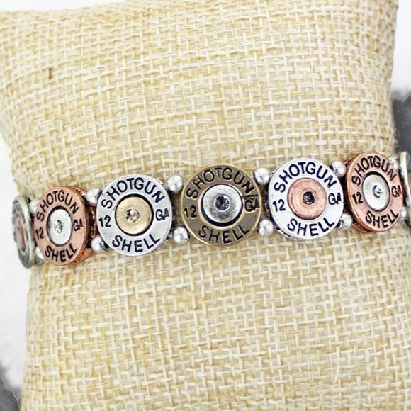 BURNISHED TRI-TONE SHOTGUN SHELL STRETCH BRACELET - Picture 1 of 1